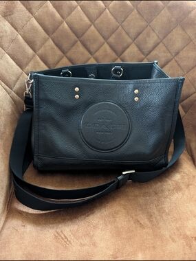 Coach Dempsey Tote in Black Pebbled Leather with Patch - GUC